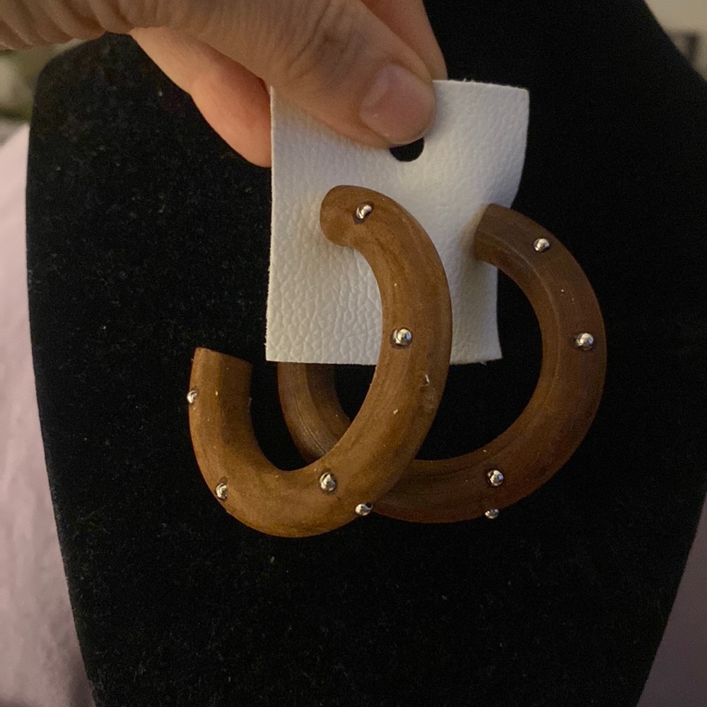 BACK IN STOCK NWT!! Free People!!! Wooden hoop earrings, metal bead detail! WOW!